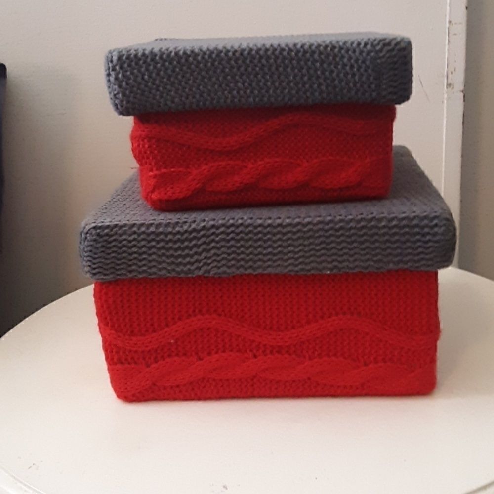 Vintage Handknitted storage box set